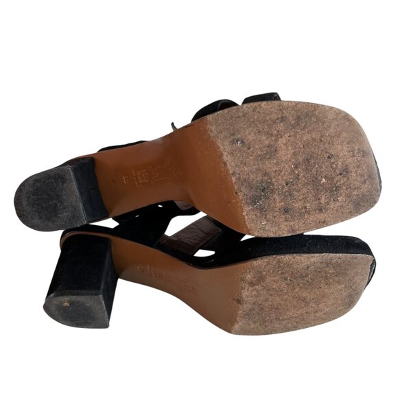 Marni high heel sandals black suede square toe IT 40 buckles grommets platform - Picture 8 of 12